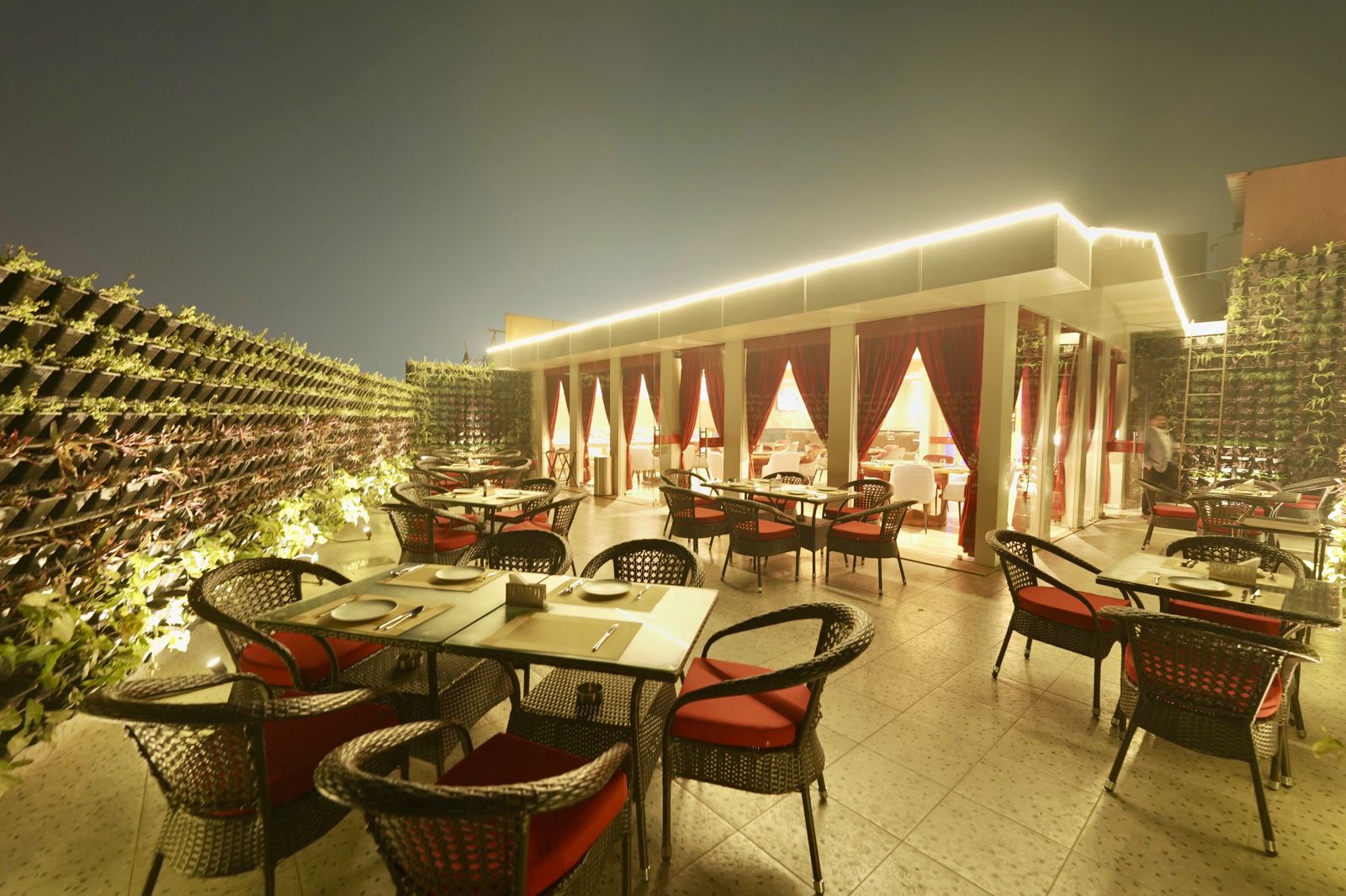 Amber Wall rooftop restaurant at Hotel Amber Palace near Yashobhoomi